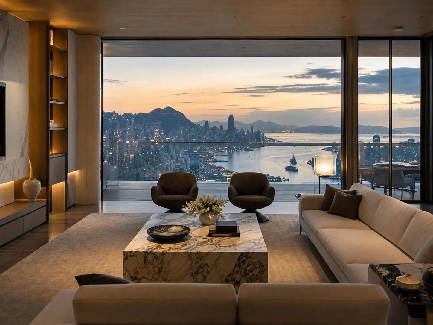 山頂豪華分層洋房室內，維港海景
